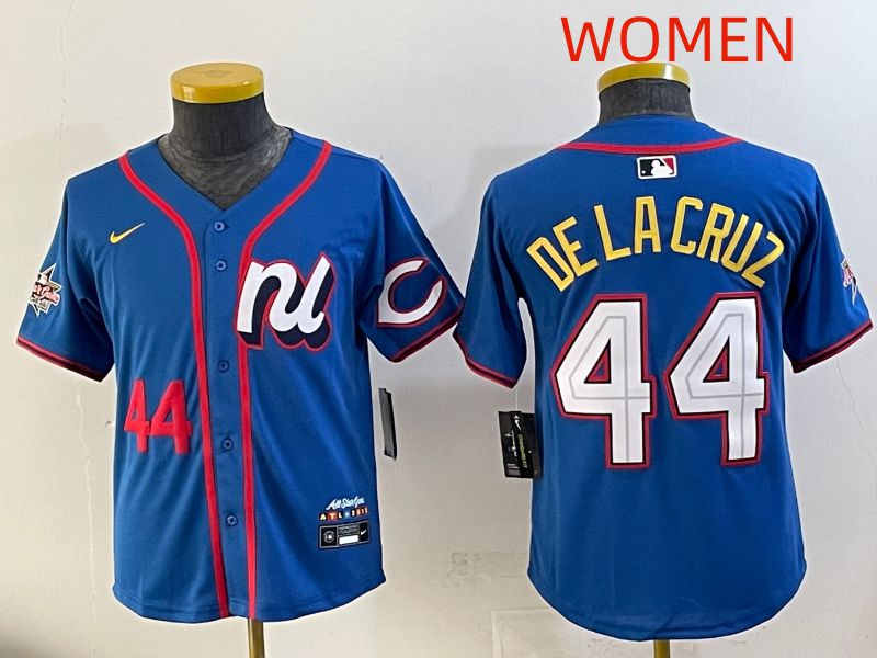 Women 2025 Cincinnati Reds #44 De Lacruz Blue All star Nike MLB Jersey style 06